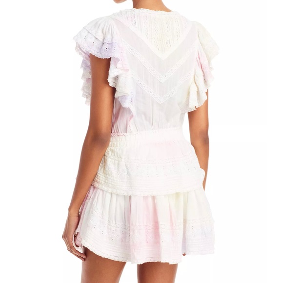 LOVESHACKFANCY Gwen Ruffled Sleeve Tie Dye Mini Dress NEW XS - Picture 4 of 9